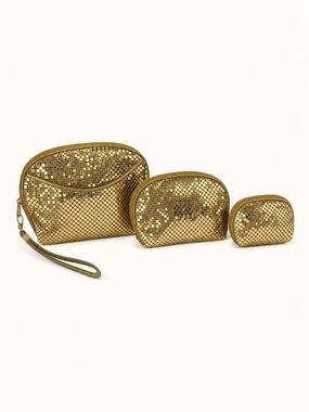 Gold-Tone Mesh Evening Bags 3-Piece Set Metallic Wristlet and Pouches